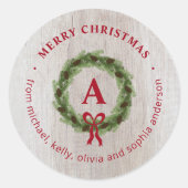 ファームハウス松の wreath モノグラム クリスマス ラウンドシール (正面)