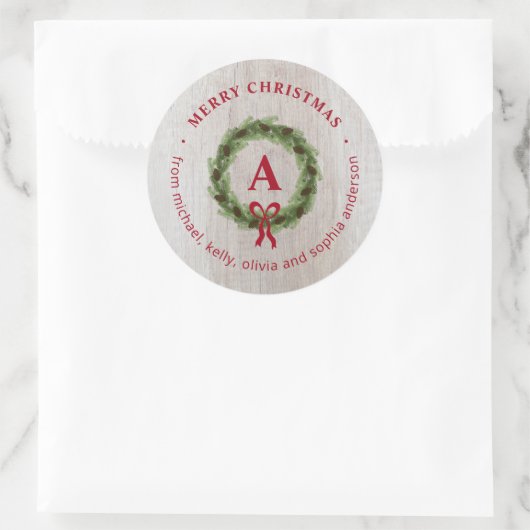 ファームハウス松の wreath モノグラム メリークリスマス ラウンドシール (バッグ)