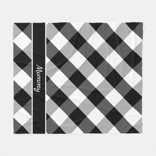 ファームハウス白黒バッファローチェックウィズネーム フリースブランケット (正面(横))