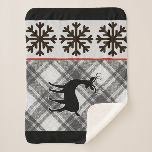 ファームハウス白黒バッファロープレイドディアスノーフレーク シェルパブランケット (正面)