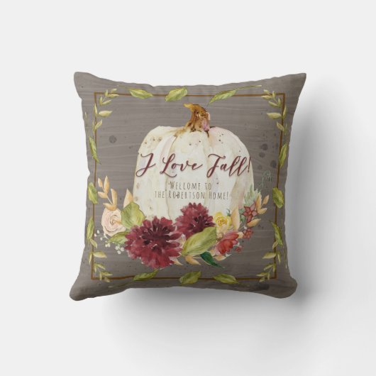 ファームハウス秋ホワイトパンプキンブルゴーニュグレイフローラ クッション (裏面)