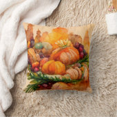 ファームハウス素朴ウォーターカラーパンプキンズハーベスト秋 クッション (ブランケット)