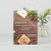 ファームハウス素朴ウッドクリスマスパーティの招待状 シーズンカード (スタンド正面)