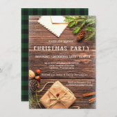 ファームハウス素朴ウッドクリスマスパーティの招待状 シーズンカード (正面/裏面)