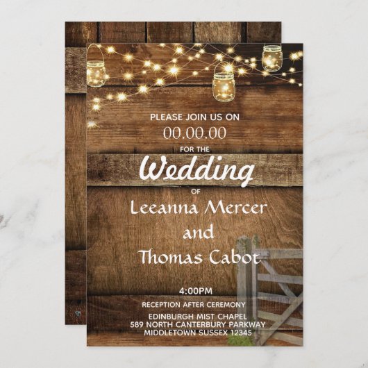 ファームハウス素朴ウッドゲート結婚式招待状 招待状 (正面/裏面)