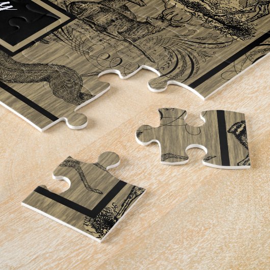 ファームハウス素朴ウッドジーヴィンテージディアファミリー名J ジグソーパズル (側面)