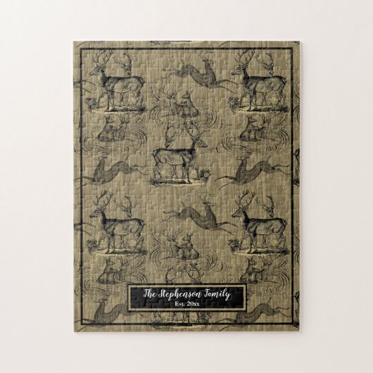 ファームハウス素朴ウッドジーヴィンテージディアファミリー名J ジグソーパズル (縦)