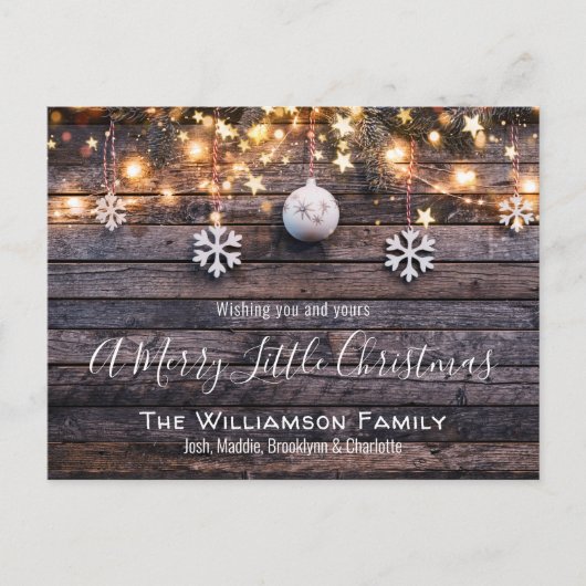 ファームハウス素朴ウッド&スターズクリスマスカード インビテーションポストカード (正面)