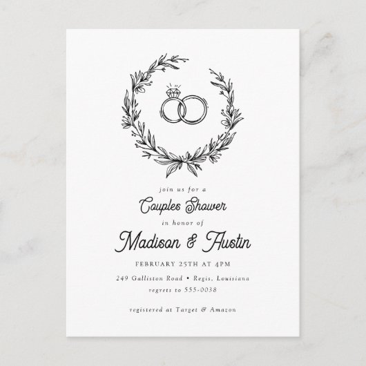 ファームハウス素朴カップルズブライダルシャワー招待 ポストカード (正面)