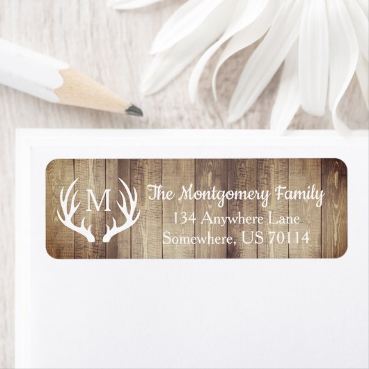 ファームハウス素朴カントリーシカ〔雄ジカの〕枝角ウッドプランクス ラベル (インサイチュ)