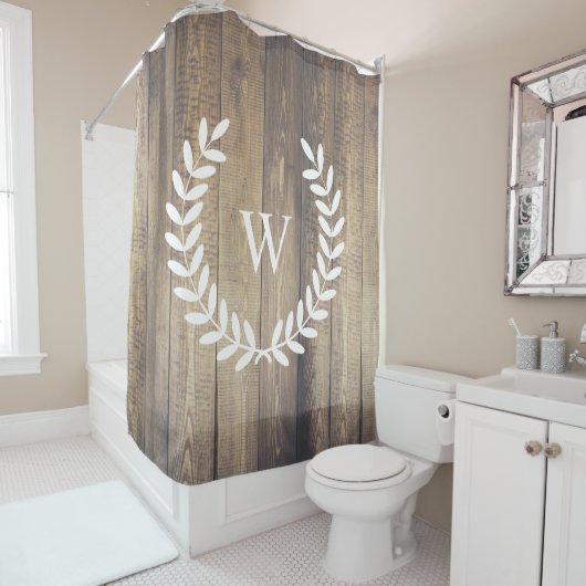 ファームハウス素朴カントリーホワイトローレルウッドプランクス シャワーカーテン (インサイチュ)