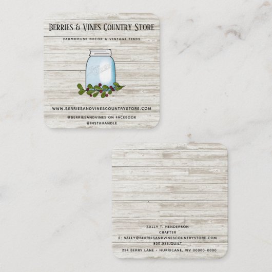 ファームハウス素朴カントリーメイソンジャールウッドスクエアブ スクエア名刺 (正面/裏面)