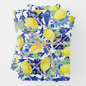 ファームハウス素朴カントリーレモンズブルーフローラ ラッピングペーパーシート (インサイチュ)