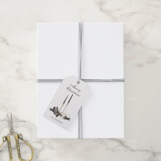 ファームハウス素朴クリスマスキャンドル&ピネコーン ギフトタグ (より糸付き)