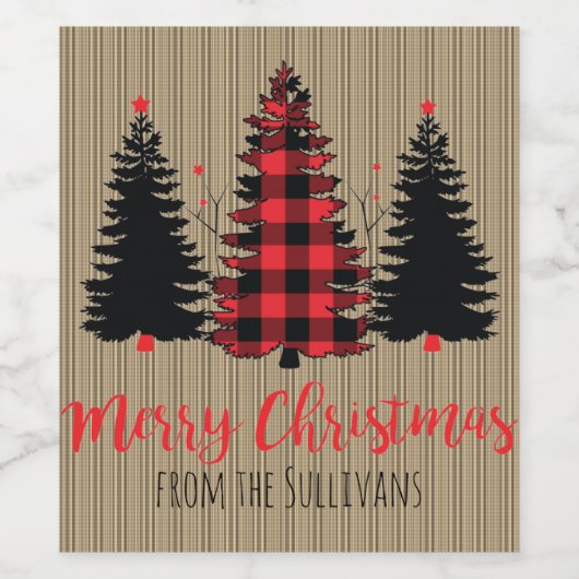 ファームハウス素朴クリスマスツリートリオカスタマイズ ワインラベル (シングルラベル)