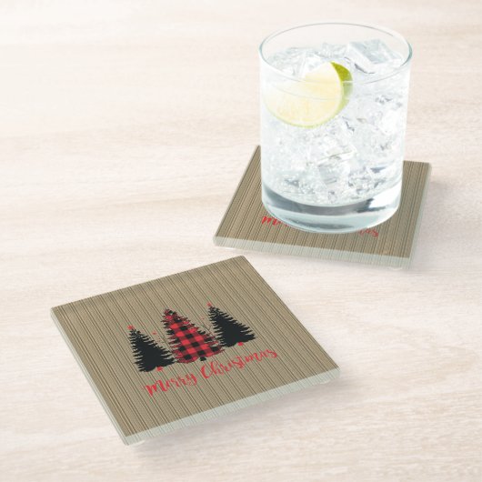 ファームハウス素朴クリスマスツリートリオ ガラスコースター (アングル)