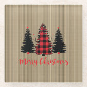 ファームハウス素朴クリスマスツリートリオ ガラスコースター (正面)