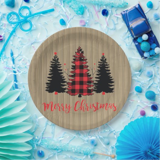 ファームハウス素朴クリスマスツリートリオ ペーパープレート (パーティー)