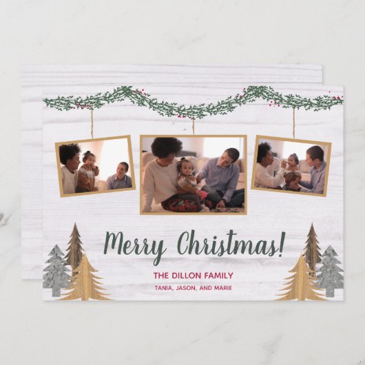 ファームハウス素朴クリスマスツリー&ガーランド3 – 写真 シーズンカード (正面/裏面)