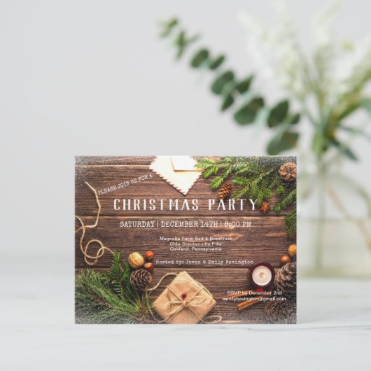 ファームハウス素朴クリスマスパインのクリスマスポストカード インビテーションポストカード (スタンド正面)