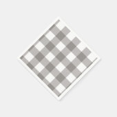ファームハウス素朴グレイ&ホワイトバッファロープレイドスクエア スタンダードカクテルナプキン (角)