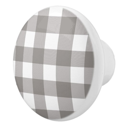 ファームハウス素朴グレイ&ホワイトバッファロープレイドスクエア セラミックノブ (右)