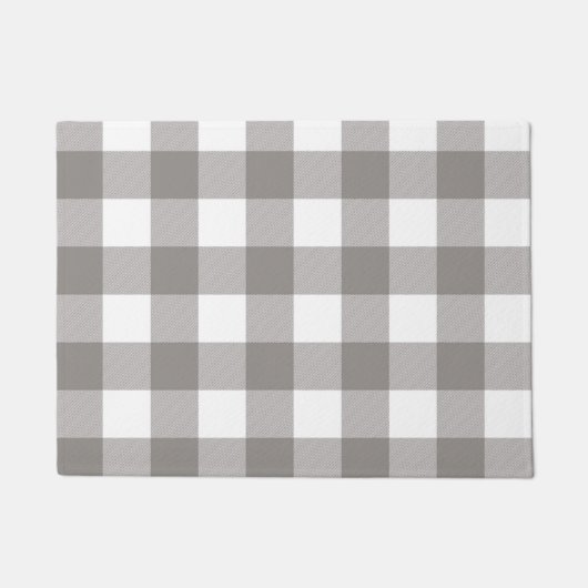 ファームハウス素朴グレイ&ホワイトバッファロープレイドスクエア ドアマット (正面)