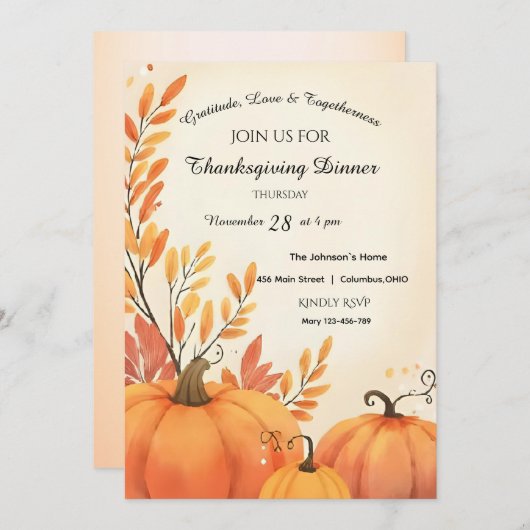 ファームハウス素朴コージーオータムサンクスギビング 招待状 (正面/裏面)