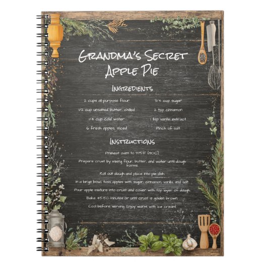 ファームハウス素朴シャルボードレシピジャーナル ノートブック (正面)
