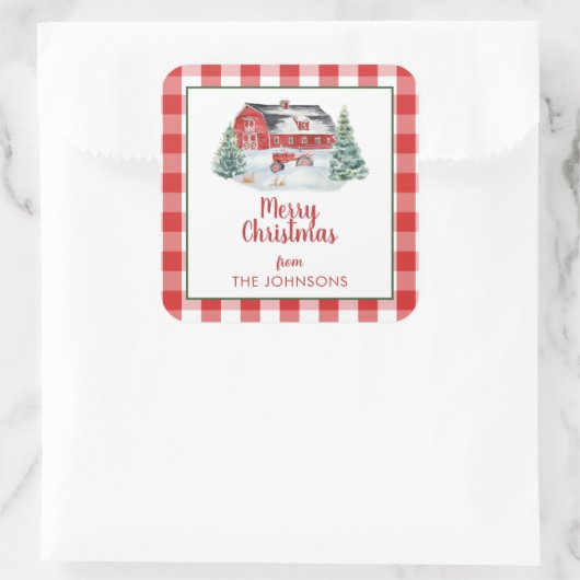 ファームハウス素朴シープラップトラクタースノークリスマス スクエアシール (バッグ)