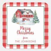 ファームハウス素朴シープラップトラクタースノークリスマス スクエアシール (正面)
