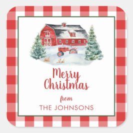 ファームハウス素朴シープラップトラクタースノークリスマス スクエアシール