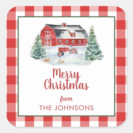 ファームハウス素朴シープラップトラクタースノークリスマス スクエアシール (正面)