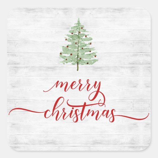 ファームハウス素朴シープラップホワイトウッドクリスマス スクエアシール (正面)