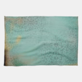 ファームハウス素朴スタイルアンティークティール（緑がかった色）フェイクレース キッチンタオル (横)