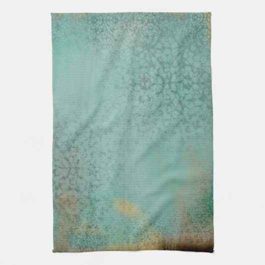 ファームハウス素朴スタイルアンティークティール(緑がかった色)フェイクレース キッチンタオル (縦)