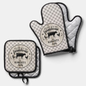 ファームハウス素朴スタイルプレイドバーンウッドカウズカスタム 鍋つかみ&鍋敷きセット (正面/裏面)