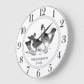 ファームハウス素朴チキンズファミリー名 ラージ壁時計 (傾斜)
