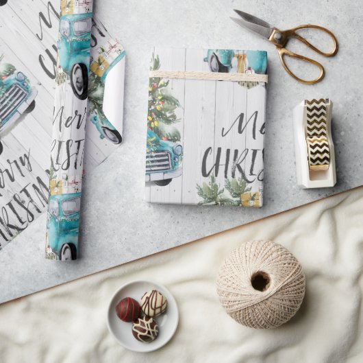 ファームハウス素朴トラッククリスマスラッピング紙 ラッピングペーパー (クラフト)