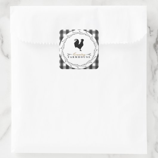 ファームハウス素朴プレイド白黒バッファローチェック スクエアシール (バッグ)