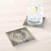 ファームハウス素朴ホワイトローレル&バーンウッド ガラスコースター (アングル)