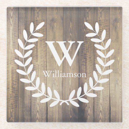 ファームハウス素朴ホワイトローレル&バーンウッド ガラスコースター (正面)