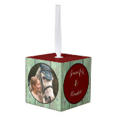 ファームハウス素朴ミニマリストホースペット2写真 キューブオーナメント (裏面アングル)