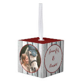 ファームハウス素朴ミニマリストホースペット2写真 キューブオーナメント (裏面アングル)