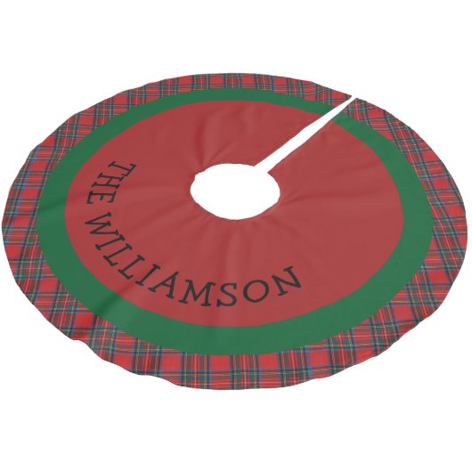 ファームハウス素朴レッドグリーンバッファロープレイドクリスマス ブラッシュドポリエステルツリースカート (アングル)