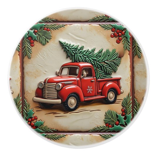 ファームハウス素朴レッドトラッククリスマス セラミックノブ (正面)