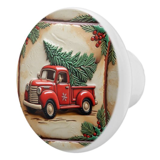 ファームハウス素朴レッドトラッククリスマス セラミックノブ (右)