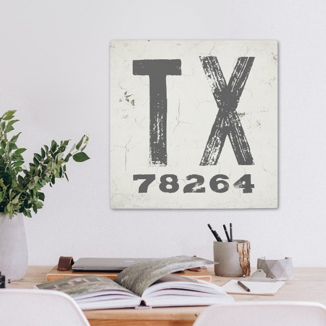 ファームハウス素朴州ジップコードテキサス州 メタルプリント (Farmhouse Rustic State Zip Code Texas Metal Print)