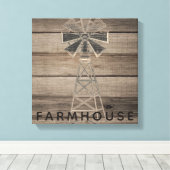 ファームハウス素朴風化木材カントリー風車 キャンバスプリント (インサイチュ (ウッドフロア))