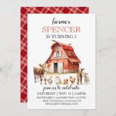 ファームハウス誕生日バーンアニマルズパーティー 招待状 (正面/裏面)